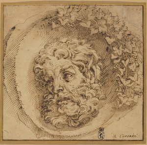 Head of a Faun in a Concave (roundel) by Agostino Carracci